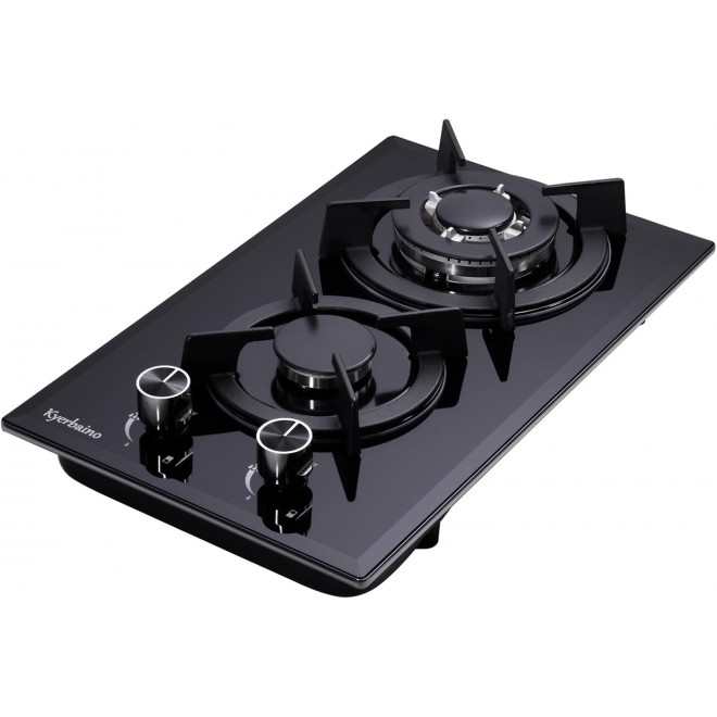 Gas Cooktop 12 Inch, Tempered Glass Built-in 2 Burners Gas Stovetop Propane/Natural Gas Convertible Gas Hob