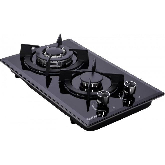 Gas Cooktop 12 Inch, Tempered Glass Built-in 2 Burners Gas Stovetop Propane/Natural Gas Convertible Gas Hob