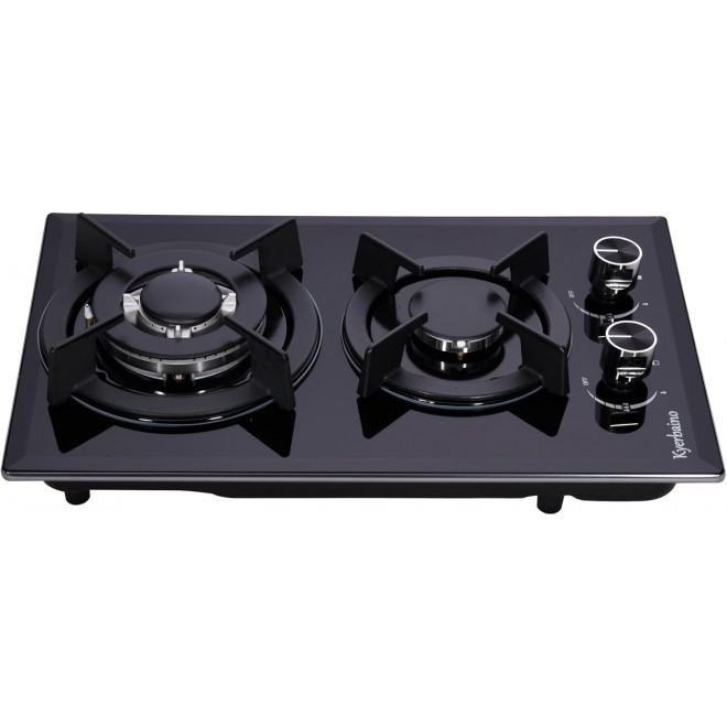 Gas Cooktop 12 Inch, Tempered Glass Built-in 2 Burners Gas Stovetop Propane/Natural Gas Convertible Gas Hob