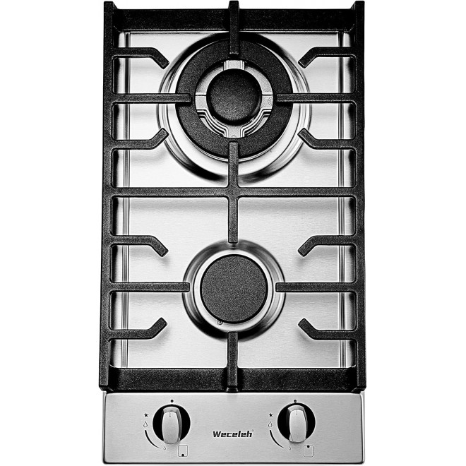 Gas Cooktop 2 Burner, 12 Inch Natural Gas Stove Top, Bulit-in Gas Range, NG/LPG Convertible, Stainless Steel, Thermocouple Protection, 120V AC