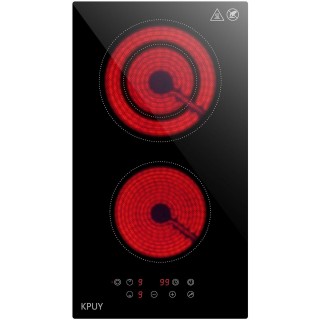 KPUY 2 Burner Electric Cooktop(220-240V for Hard Wire,No Plug), 3200W 12 Inch Built-in Countertop Burner, Sensor Touch, 9 Power Levels, Timer & Safety Lock, Over-Temperature Protection