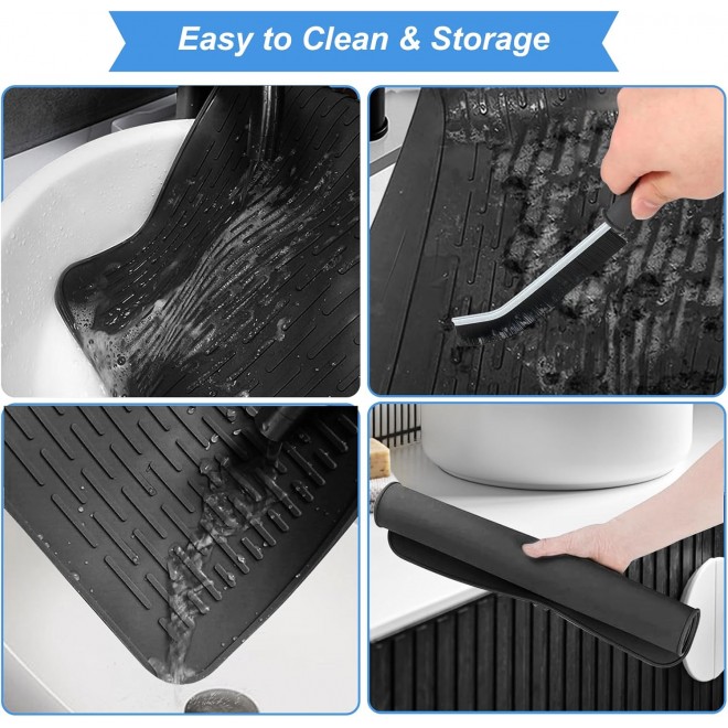 Stove Top Covers for Electric Stove,28 x 20 Silicone Stove Top Mat,Heat Resistant Silicone Stove Top Protector,Foldable Thick Glass Top Protector to Prevent Scratching-Black,with 2 Cleaning Brush