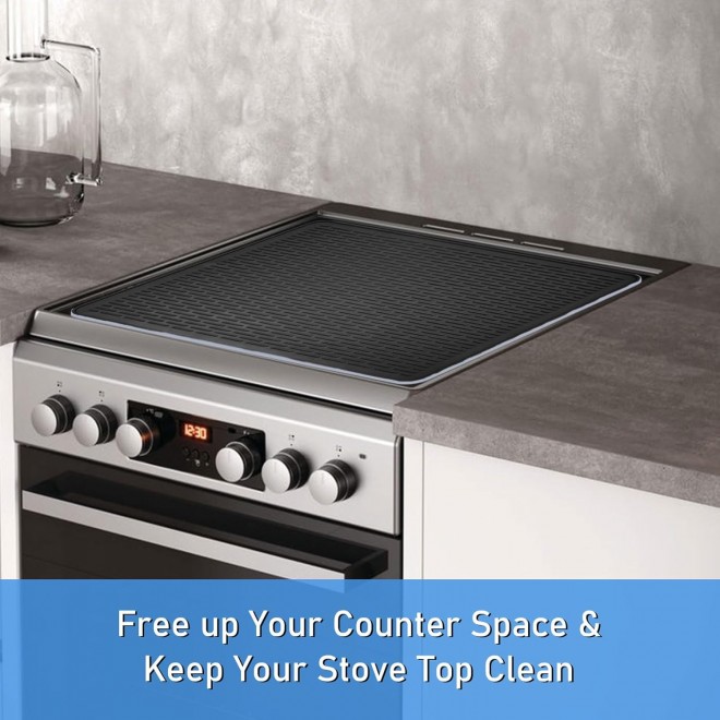 Stove Top Covers for Electric Stove,28 x 20 Silicone Stove Top Mat,Heat Resistant Silicone Stove Top Protector,Foldable Thick Glass Top Protector to Prevent Scratching-Black,with 2 Cleaning Brush