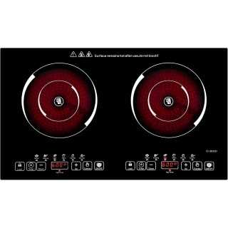 24 inch 2 Burners Electric Cooktop 110V Ceramic Electric Stove with 2 Cooktops 2000W Ajustable portable Electric Cooktop for Cooking(2 Burner Countertop round)