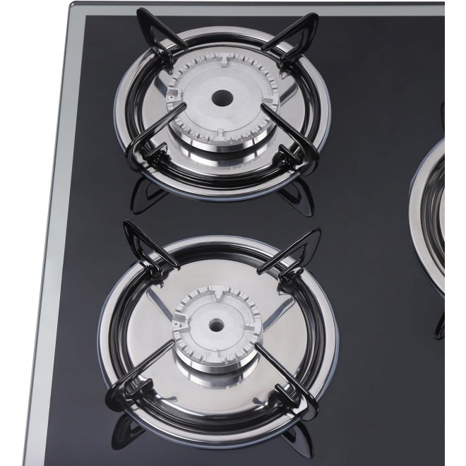 30In Gas Cooktop Stove Top with 5 Burners, Built-In Gas Hob Suitable for Dual Fuel LPG/NG, Tempered Glass Stovetop Cooker for Kitchen, Home, Apartments, RVs, Easy To Clean, Black