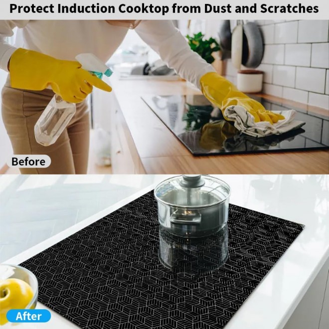 Induction Cooktop Protector Mat, 30.8 * 20.5 * 0.02in Induction Stove Top Protector, Antiscratch Electric Stove Burner Covers, Antistrike Silicone Stove Burner Covers