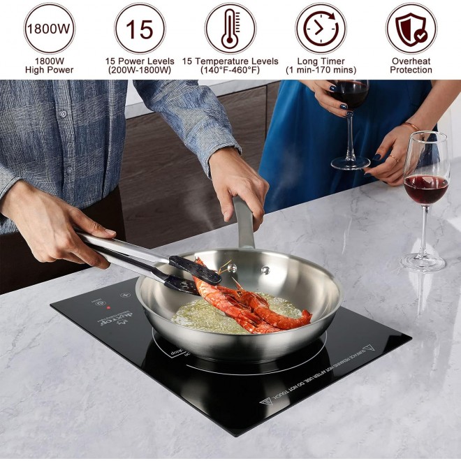 Duxtop Built-in Induction Cooktop, Portable Countertop Burner, Sensor Touch Induction Burner, 170-Minute Timer, Safety Lock, 1800W BT-200T1/8600BI