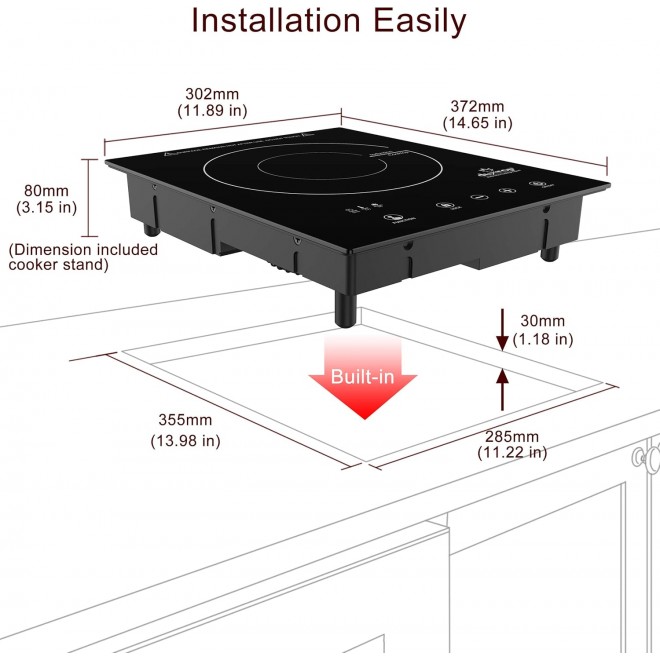 Duxtop Built-in Induction Cooktop, Portable Countertop Burner, Sensor Touch Induction Burner, 170-Minute Timer, Safety Lock, 1800W BT-200T1/8600BI