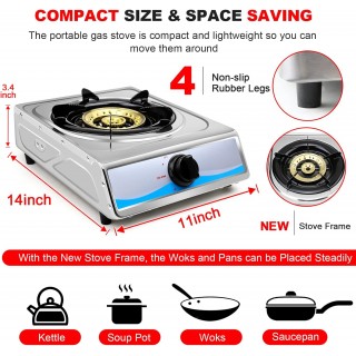 Propane Gas Cooktop，Single Burner Gas Stove Stainless Steel Portable Gas Stove，Auto Ignition Camping Single Burner LPGfor RV, Apartments, Outdoor