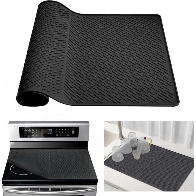 Silicone Glass Top Stove Cover Protector, Stove Top Cover for Electric Stove, Stovetop Mat, Glass Cooktop Protector, Dish Drying Mats for Kitchen, Range Covers for Electric Stove - Black, 28x20