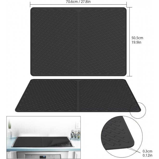 Silicone Glass Top Stove Cover Protector, Stove Top Cover for Electric Stove, Stovetop Mat, Glass Cooktop Protector, Dish Drying Mats for Kitchen, Range Covers for Electric Stove - Black, 28x20