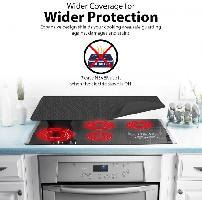 Silicone Glass Top Stove Cover Protector, Stove Top Cover for Electric Stove, Stovetop Mat, Glass Cooktop Protector, Dish Drying Mats for Kitchen, Range Covers for Electric Stove - Black, 28x20