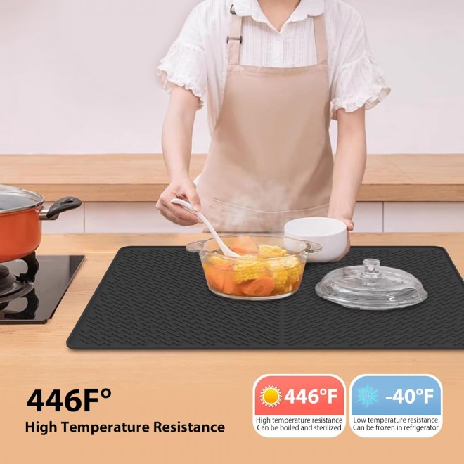 Silicone Glass Top Stove Cover Protector, Stove Top Cover for Electric Stove, Stovetop Mat, Glass Cooktop Protector, Dish Drying Mats for Kitchen, Range Covers for Electric Stove - Black, 28x20