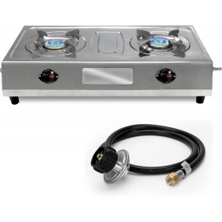 Double Burner Stove - Stainless Steel Propane Portable Cooktop - Propane Range 2 Burner Cooktop - Propane Burner Indian Style Gas Stove For Cooking Outdoor on 2 Burner Gas Stove Camp Stove…