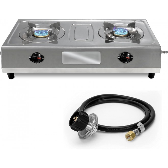 Double Burner Stove - Stainless Steel Propane Portable Cooktop - Propane Range 2 Burner Cooktop - Propane Burner Indian Style Gas Stove For Cooking Outdoor on 2 Burner Gas Stove Camp Stove…