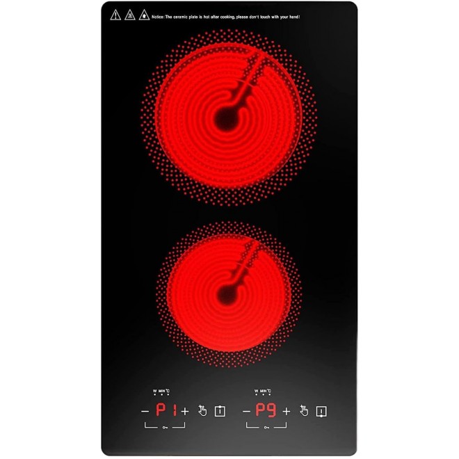 Electric Cooktop, 110v Electric Stove Top 12 inch, Electric Cooktop 2 Burners 2100W, Independent Control 20 Temperature Ranges 9 Power Levels Induction Cooktop, All Kinds of Cookwares