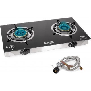 Barton Double Burner Stove w/Auto Ignition LPG Tempered Glass Outdoor Propane Portable Camping Cooktop Range 2-Burner Gas Burner