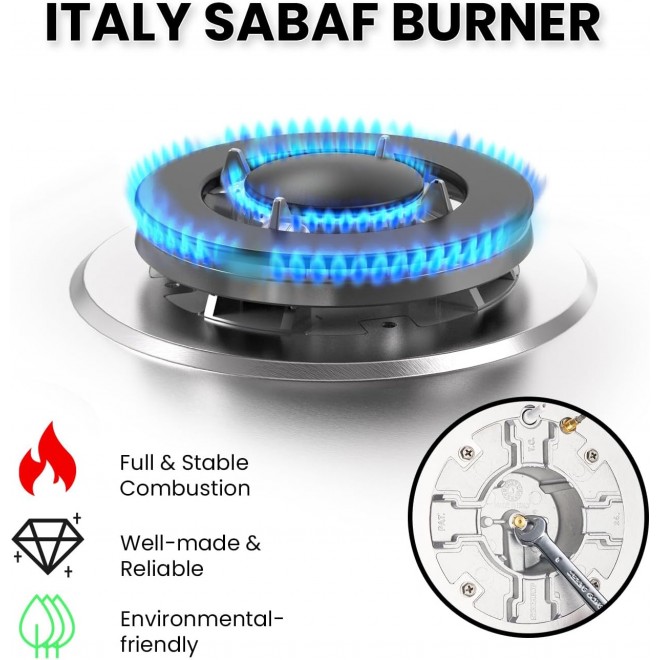 2 Burner Propane Gas Cooktop, 12 Inch LPG/NG Built-in Gas Stove Top with 2 ITALY SABAF Sealed Burners 18,000BTU, Stainless Steel, RV Stove Top with Thermocouple Protect, Apartment, Outdoor