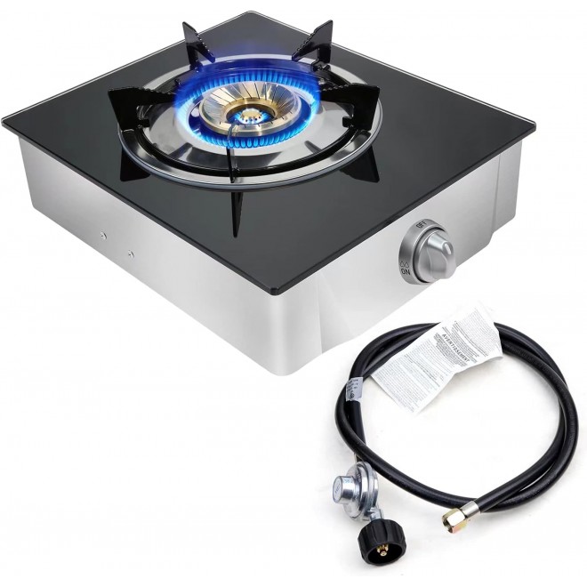 Propane Gas Cooktop 1 Burners Gas Stove portable gas stove Tempered Glass Single Burners Stove Auto Ignition Camping Single Burner LPG for RV,Apartments,Outdoor