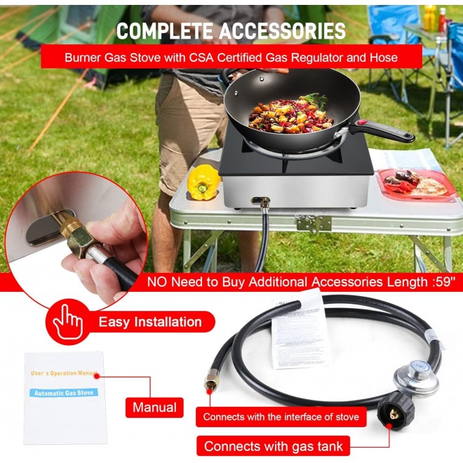 Propane Gas Cooktop 1 Burners Gas Stove portable gas stove Tempered Glass Single Burners Stove Auto Ignition Camping Single Burner LPG for RV,Apartments,Outdoor