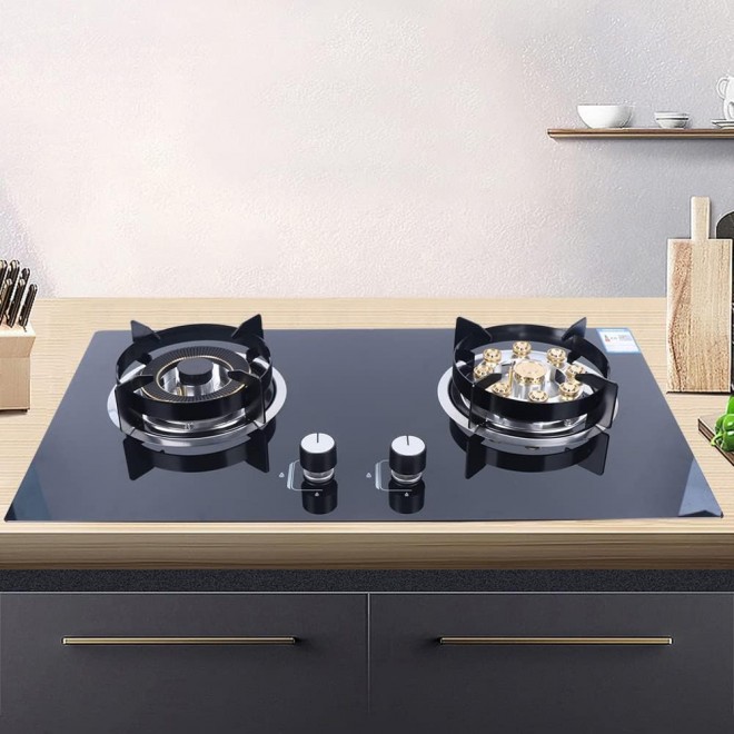 Built-in Gas Stovetop Tempered Glass 2 Burners, Gas Stove Cooktop Natural Gas Cooker