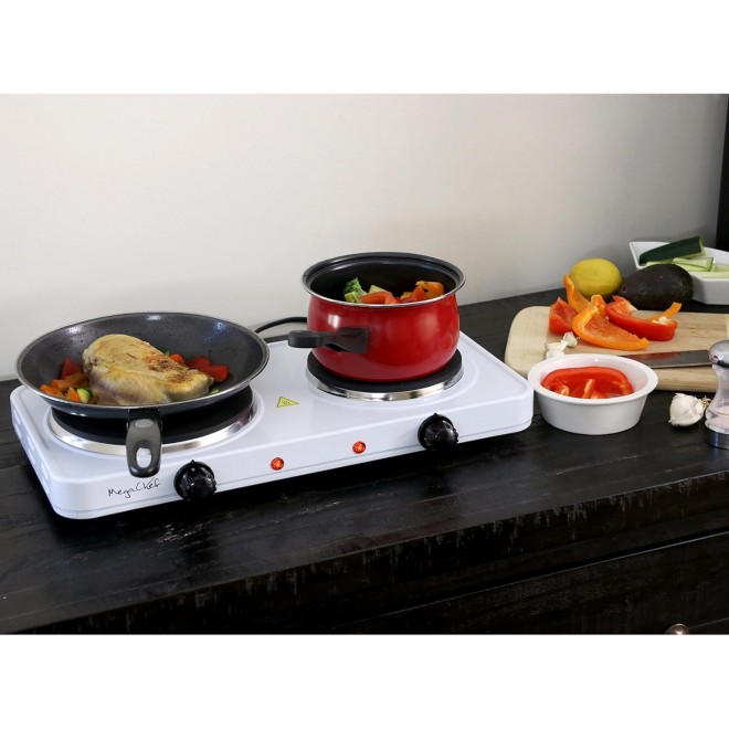 MegaChef Portable Easy Clean Dual Electric Cooktop Countertop Burner Stove