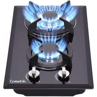 12 Inch Gas Cooktop, 2 Burners Built-in Gas Stovetop Tempered Glass Gas Stove LPG/NG Convertible Dual Fuel Gas Hob for RVs, Apartments, Outdoor