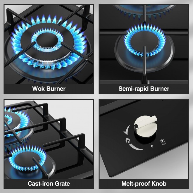 Gas Stove 2 Burner Propane Cooktop 12 inch, Nafewin Portable Gas Cooktop Stainless Steel Gas Burner with Thermocouple Protection, Lpg/Ng Dual Fuel Built-in Gas Stove Top for Apartments, Outdoor, Rvs