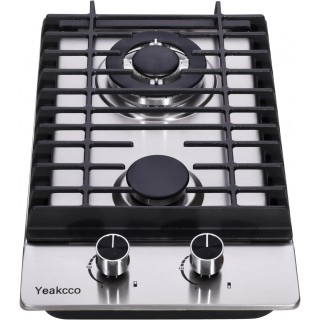 12 Inch Gas Cooktop, Built-in 2 Burners Stainless Steel Gas Stovetop Propane/Natural Gas Convertible Stove Top Dual Fuel Gas Hob for RVs, Apartments, Outdoor