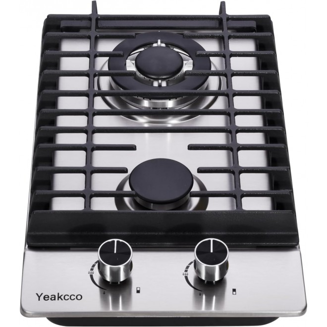 12 Inch Gas Cooktop, Built-in 2 Burners Stainless Steel Gas Stovetop Propane/Natural Gas Convertible Stove Top Dual Fuel Gas Hob for RVs, Apartments, Outdoor