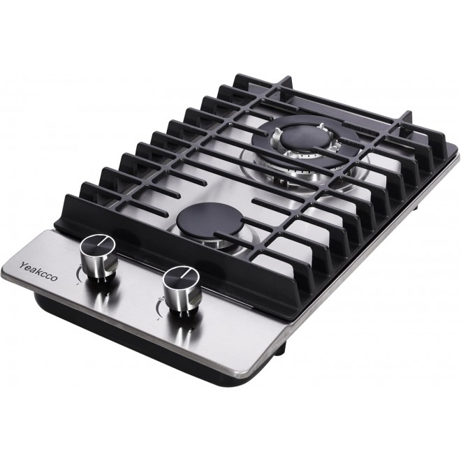 12 Inch Gas Cooktop, Built-in 2 Burners Stainless Steel Gas Stovetop Propane/Natural Gas Convertible Stove Top Dual Fuel Gas Hob for RVs, Apartments, Outdoor