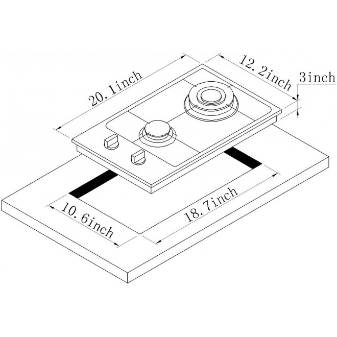 12 Inch Gas Cooktop, Built-in 2 Burners Stainless Steel Gas Stovetop Propane/Natural Gas Convertible Stove Top Dual Fuel Gas Hob for RVs, Apartments, Outdoor