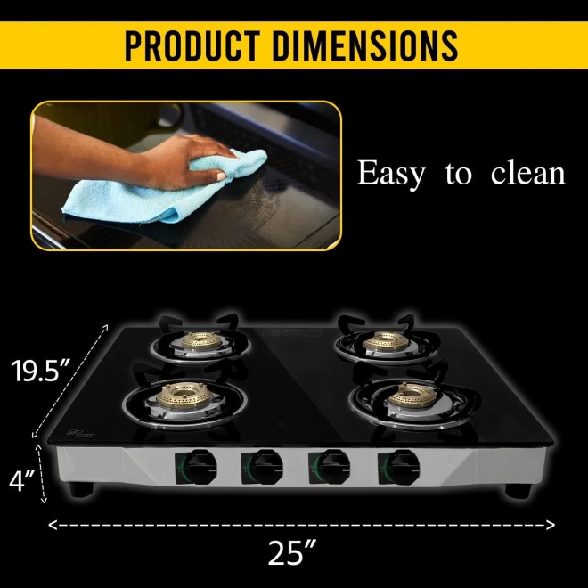 Gas Stove with 4 Burner - Propane gas cook top Tempered Glass RV Stove - Portable stainless gas stove Burners For Cooking -With Hose & Regulator to Connect Propane Tank