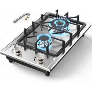 Gas Stove Gas Cooktop 2 Burners 12 Inch,ANHANE Portable Stainless Steel Built-in Gas Hob, LPG/NG Dual Fuel Easy to Clean for RVs, Apartments, Outdoor