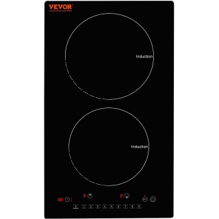 VEVOR Electric Cooktop, 2 Burners, 12'' Induction Stove Top, Built-in Magnetic Cooktop 1800W, 9 Heating Level Multifunctional Burner, LED Touch Screen w/Child Lock & Over-Temperature Protection