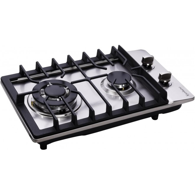 Gas Cooktop 12 Inch, Built-in 2 Burners Stainless Steel Gas Stovetop Propane/Natural Gas Convertible Gas Hob