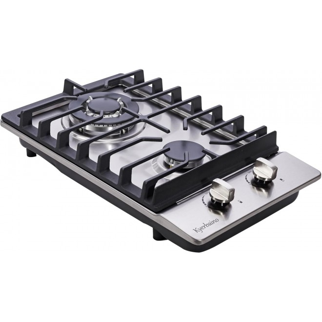 Gas Cooktop 12 Inch, Built-in 2 Burners Stainless Steel Gas Stovetop Propane/Natural Gas Convertible Gas Hob