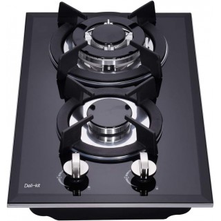 12 Inch Gas Cooktop Dual Fuel Sealed 2 Burners Tempered Glass Gas Cooktop Drop-in Gas Hob DK123-A01S Gas Burner Black Gas Cooktop