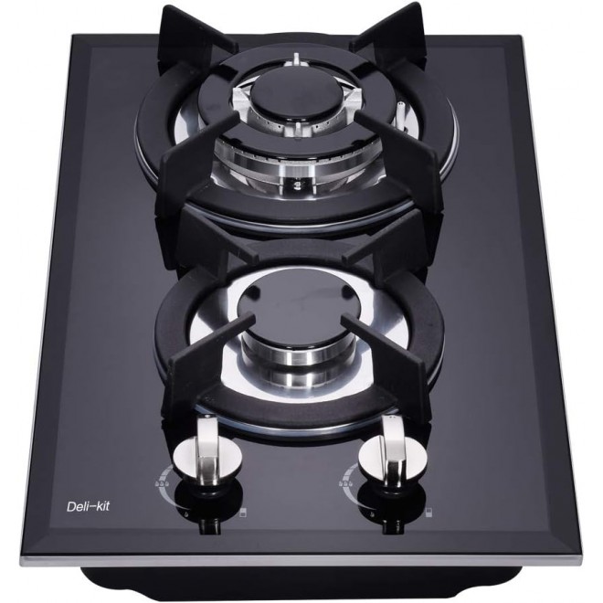 12 Inch Gas Cooktop Dual Fuel Sealed 2 Burners Tempered Glass Gas Cooktop Drop-in Gas Hob DK123-A01S Gas Burner Black Gas Cooktop