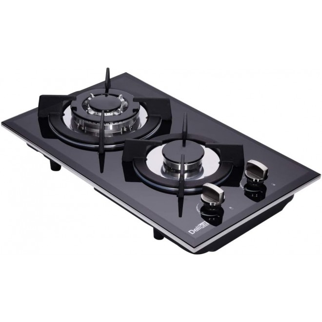 12 Inch Gas Cooktop Dual Fuel Sealed 2 Burners Tempered Glass Gas Cooktop Drop-in Gas Hob DK123-A01S Gas Burner Black Gas Cooktop