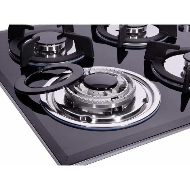 12 Inch Gas Cooktop Dual Fuel Sealed 2 Burners Tempered Glass Gas Cooktop Drop-in Gas Hob DK123-A01S Gas Burner Black Gas Cooktop