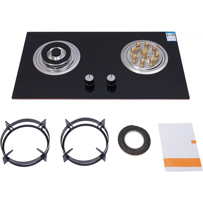 2 Burner Gas Cooktop Portable Gas Stove 29 Built-in Natural Gas Hob Cooktop High Efficiency Burner, Tempered Glass with Anti-tempering Protection for Outdoor, Kitchen, Camping