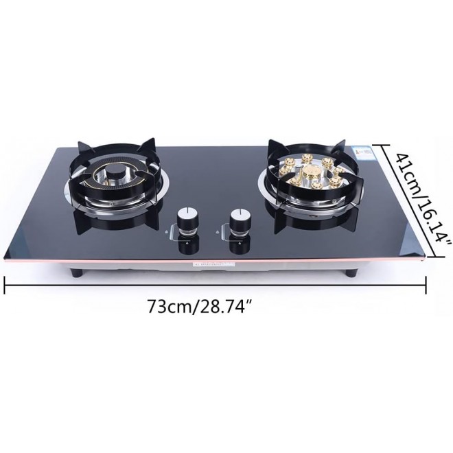 Gas Cooktop Stoves, 2 Burner Built-in Natural Gas Stove, Tempered Glass Cooktop Stove for Kitchen Cooking (Black)