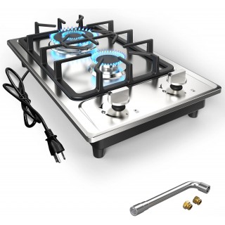 Gas Cooktop 12 Inch Gas Stove 2 Burner, ANHANE Portable Stainless Steel LPG/NG Dual Fuel, Built-in Gas Stove, Ideal for RVs, Apartments, and Outdoor for Cooking