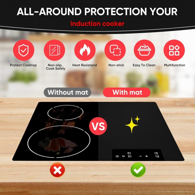 Silicone Induction Cooktop Protector Mat,Stove Top Covers for (Magnetic) Electric Stove- Glass Stove Top Cover,Anti-scratch,anti-strike (21.2 x 35.4 In)