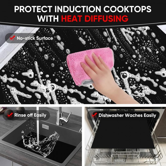 Silicone Induction Cooktop Protector Mat,Stove Top Covers for (Magnetic) Electric Stove- Glass Stove Top Cover,Anti-scratch,anti-strike (21.2 x 35.4 In)