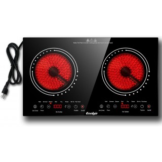 2 Burner Electric Cooktop - 24 Inch Built-in & Countertop Electric Stove Top, 110V-120V Double Burner Ceramic Cooktop Portable with Safety Lock, Timer, Sensor Touch Control, 110V Plug in