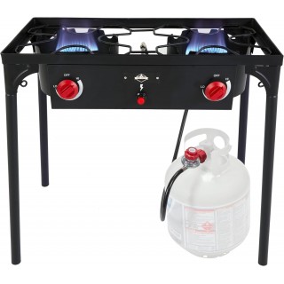 Hike Crew Auto Ignition Double-Burner Outdoor Gas Stove | 150,000 BTU Portable Propane-Powered Cooktop with Blue Flame Control, Removable Legs, Temperature Setting Knobs | Includes Hose & Regulator