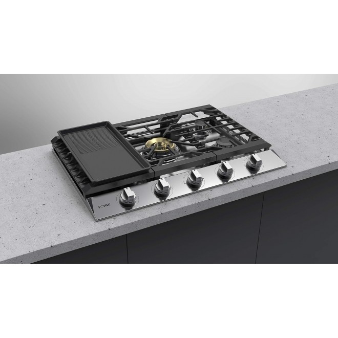 FOTILE GLS30501 30” Stainless Steel 5-Burner Gas Cooktop, Tri-Ring 21,000 BTUs Center Burner with Flame Failure Protection Removable Grates and Installation/LP Kit