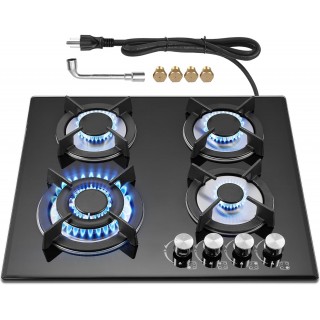 4 Burner Gas Stove Cooktop 24in, Glass Top Built-in Gas Burner Hob, NG/LPG Compatible or use with Propane or Neutral Gas